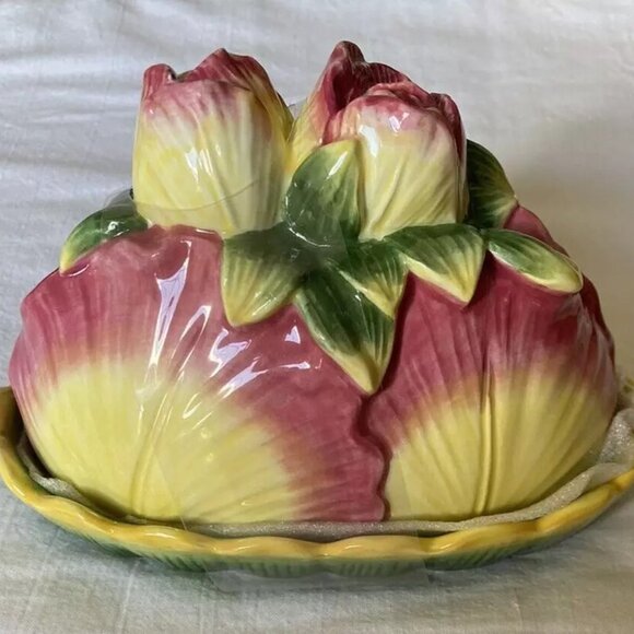 Corner Ruby Botanical Collection Roses Flower Multicolor Butter Dish Ceramic NEW - Picture 2 of 11